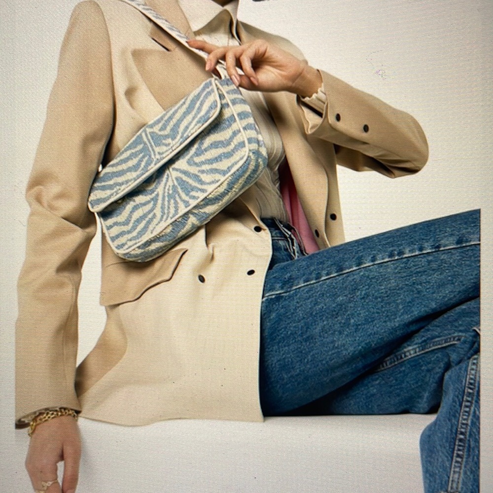 Staud Tommy beaded bag light blue cream